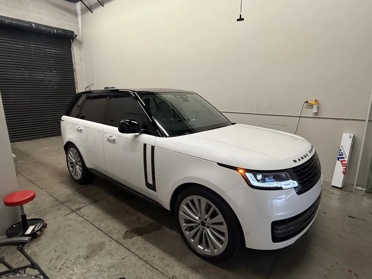 Finished window tint on a Range Rover after installation